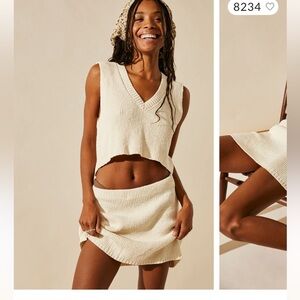 Free People Ivory Knit Sleeveless Top and Skirt Set